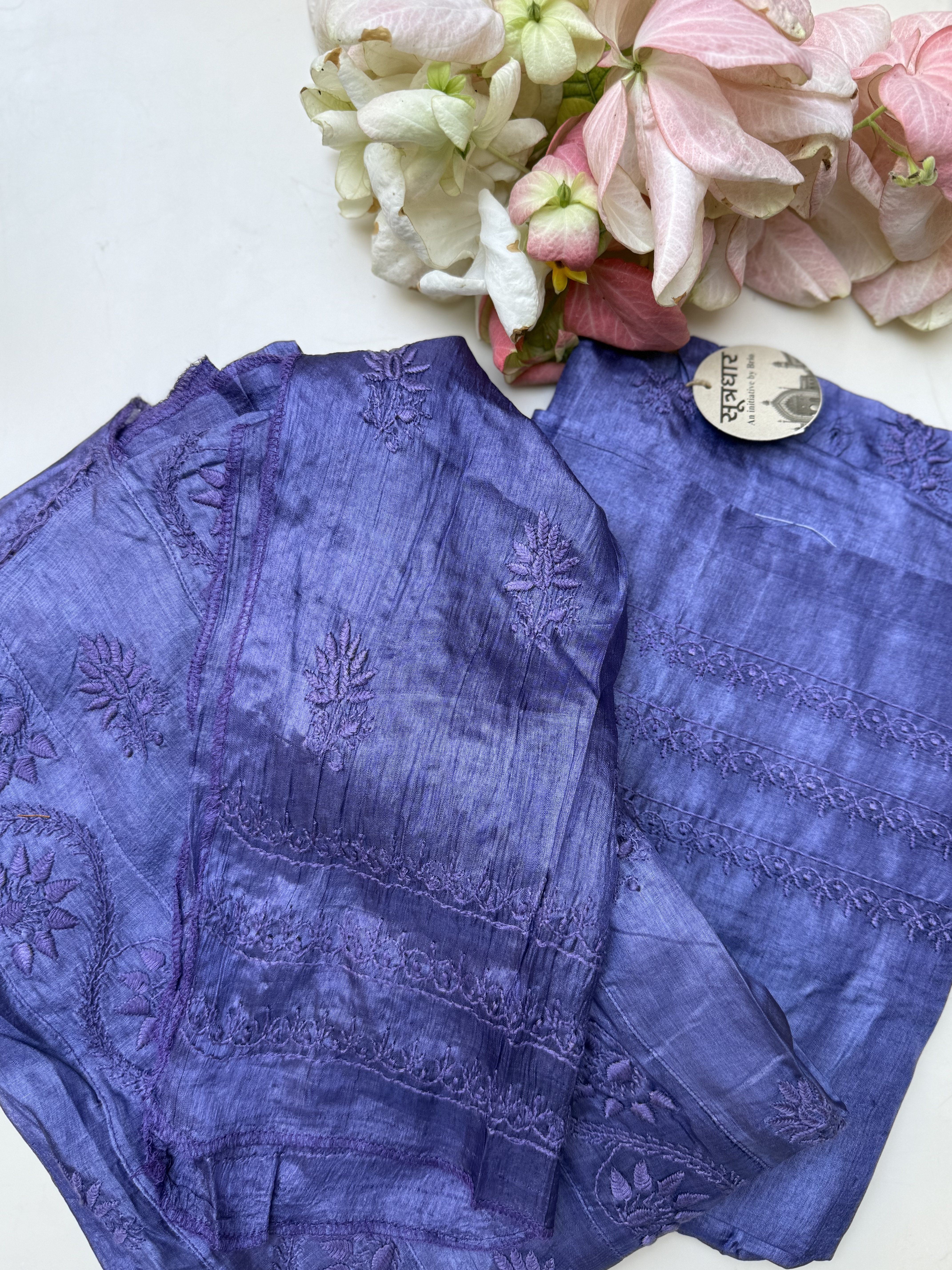 Tussar Silk Anarkali Chanderi Semi-Stitched With Stole And Full Sleeves