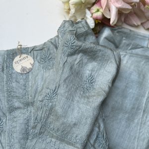 Tussar Silk Anarkali Chanderi Semi-Stitched With Stole And Full Sleeves