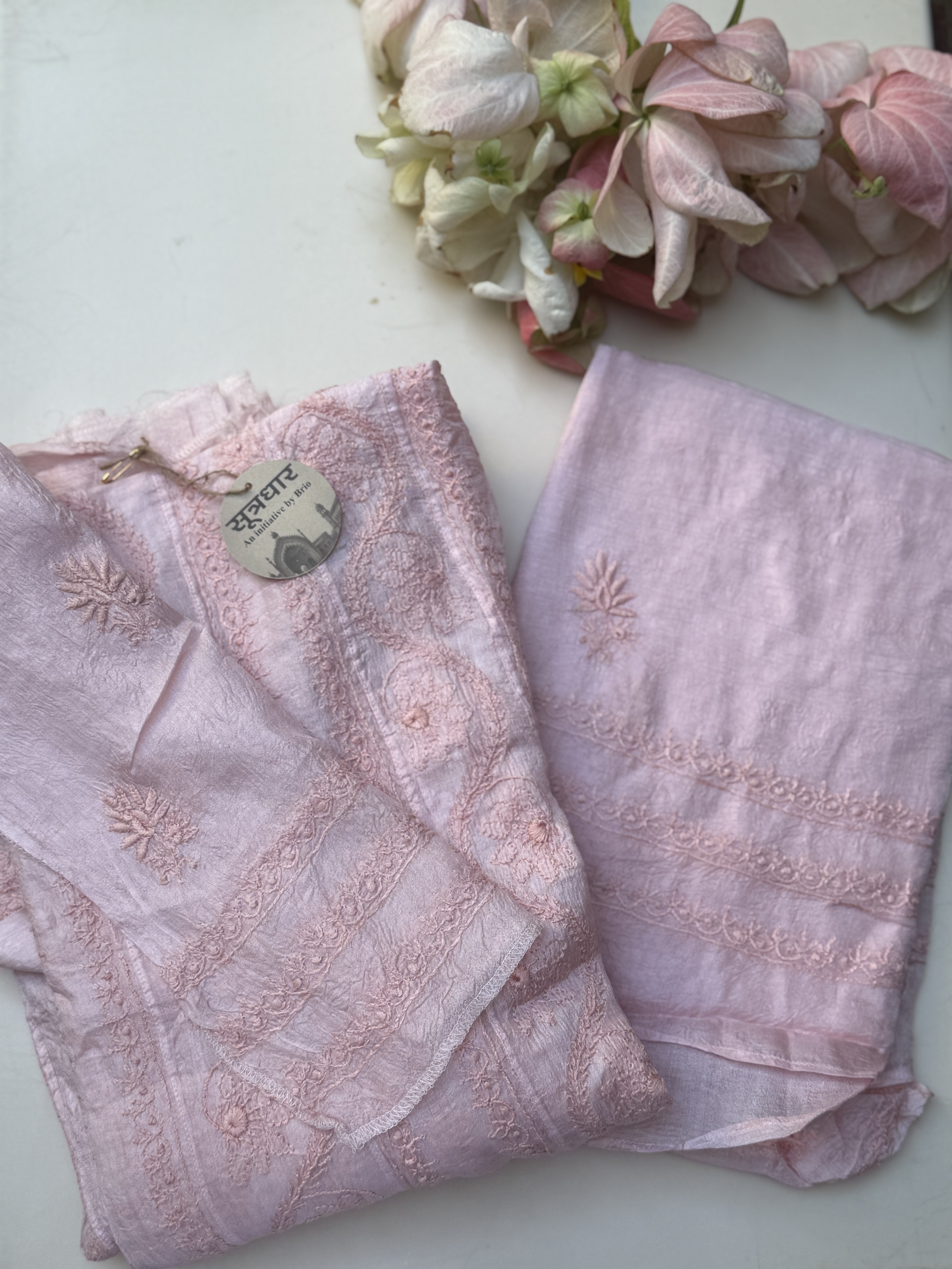 Tussar Silk Anarkali Chanderi Semi-Stitched With Stole and Full Sleeves