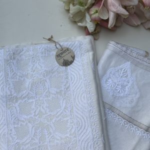 Chanderi Cotton Mul Handmade Jali Unstitched Kurta With Stole Daraz Work