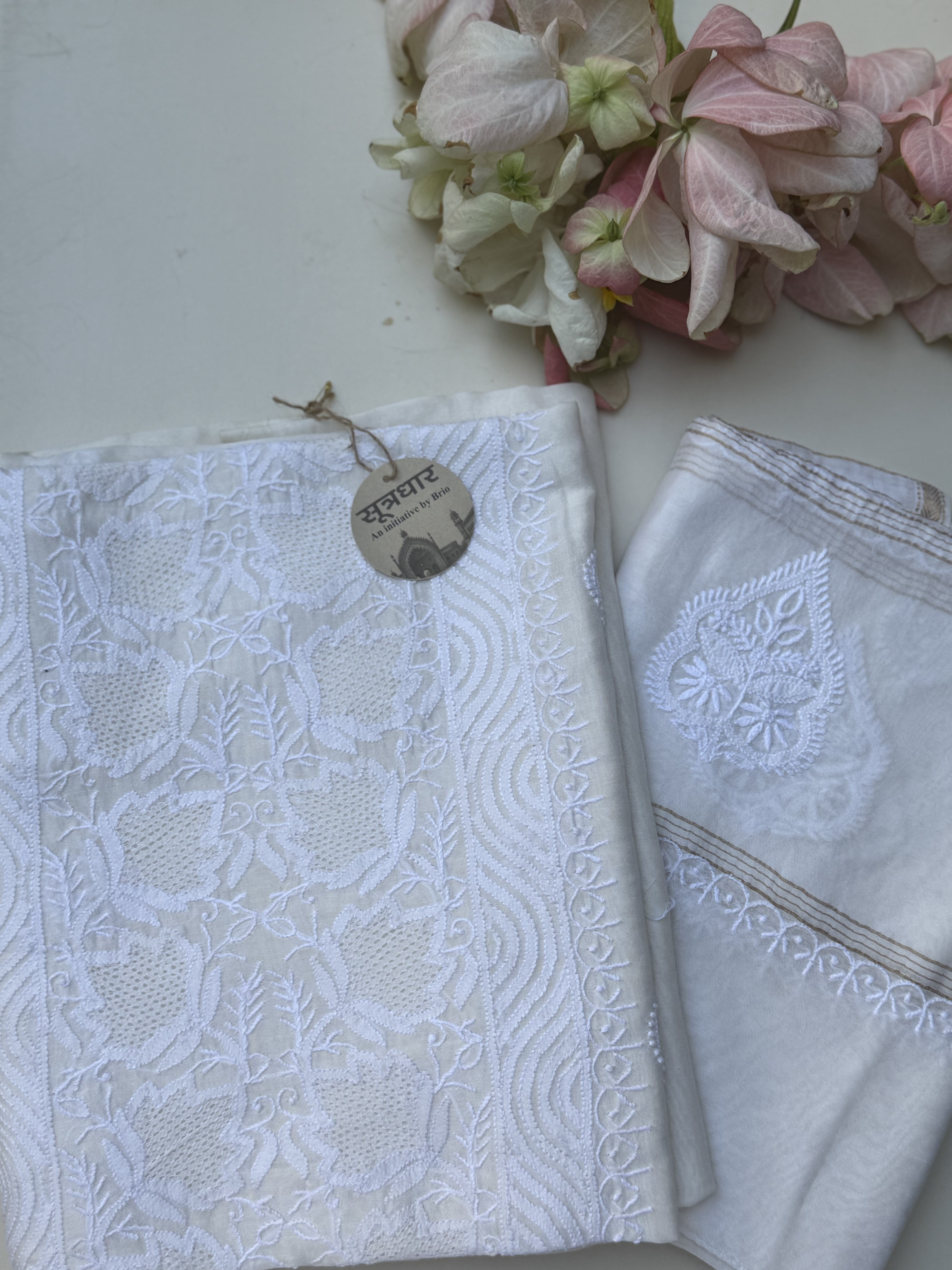 Chanderi Cotton Mul Handmade Jali Unstitched Kurta With Stole Daraz Work