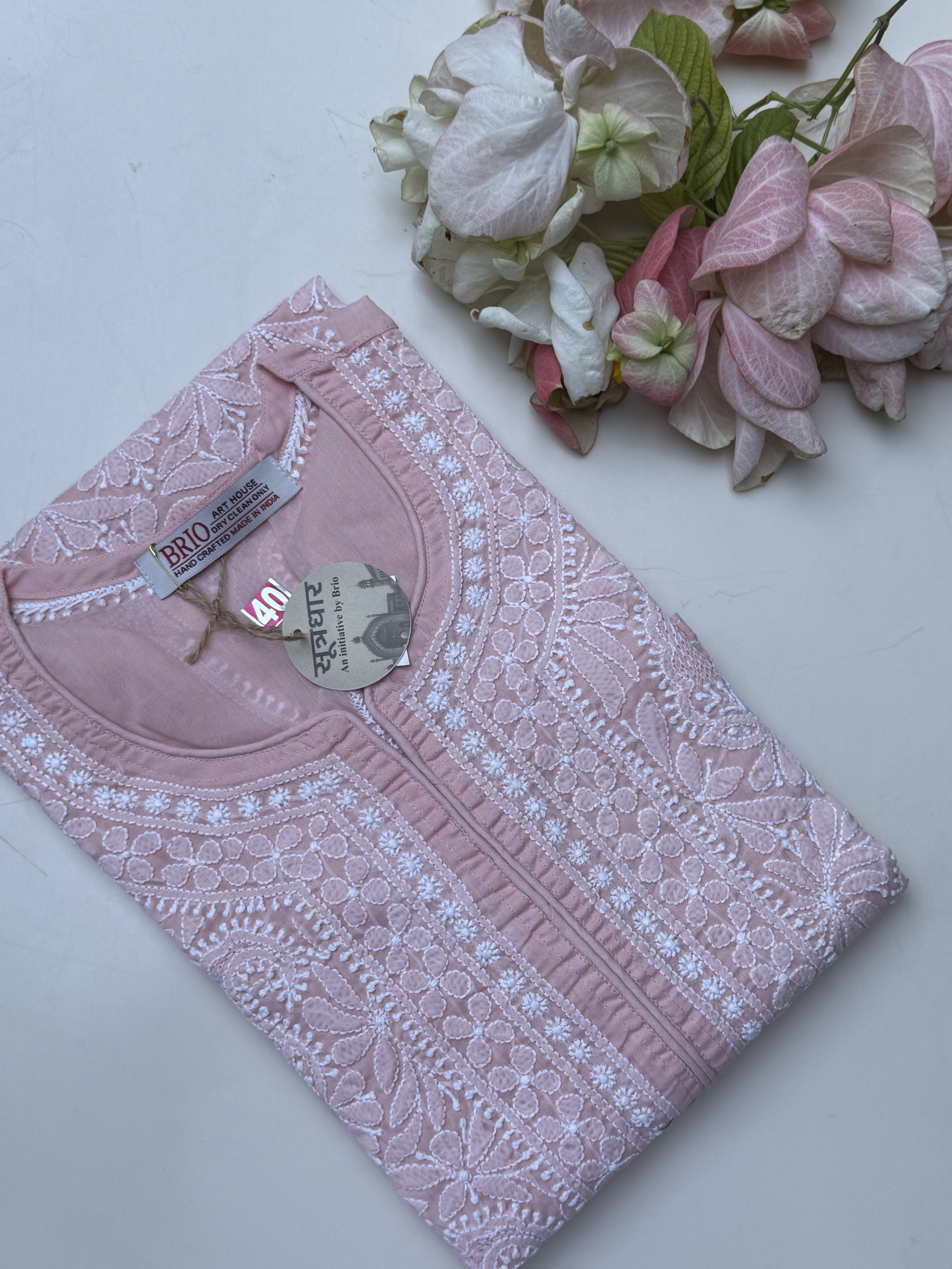 Stitched Front Work Handmade Jaali Cotton Ladies Kurti