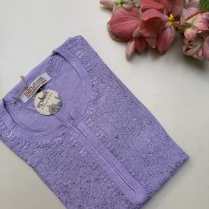 Chikankari Mul Silk Mukesh Front Work Stitched Ladies Kurti