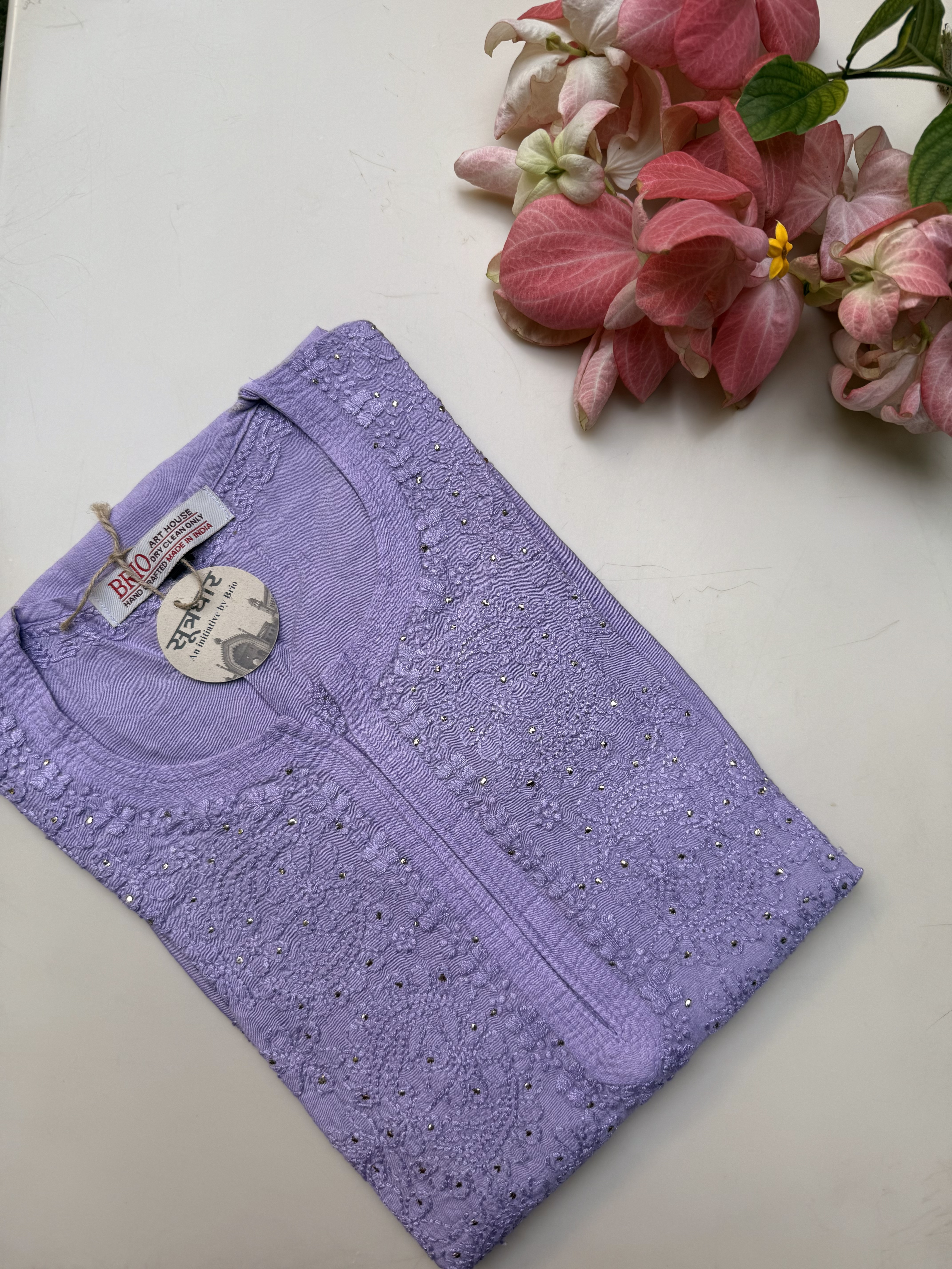 Chikankari Mul Silk Mukesh Front Work Stitched Ladies Kurti