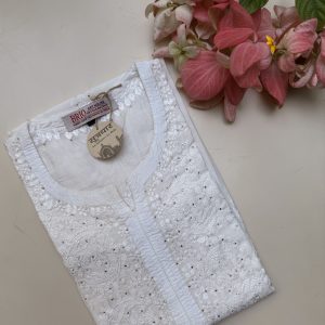 Chikankari Mul Silk Mukesh Front Work Ladies Kurti