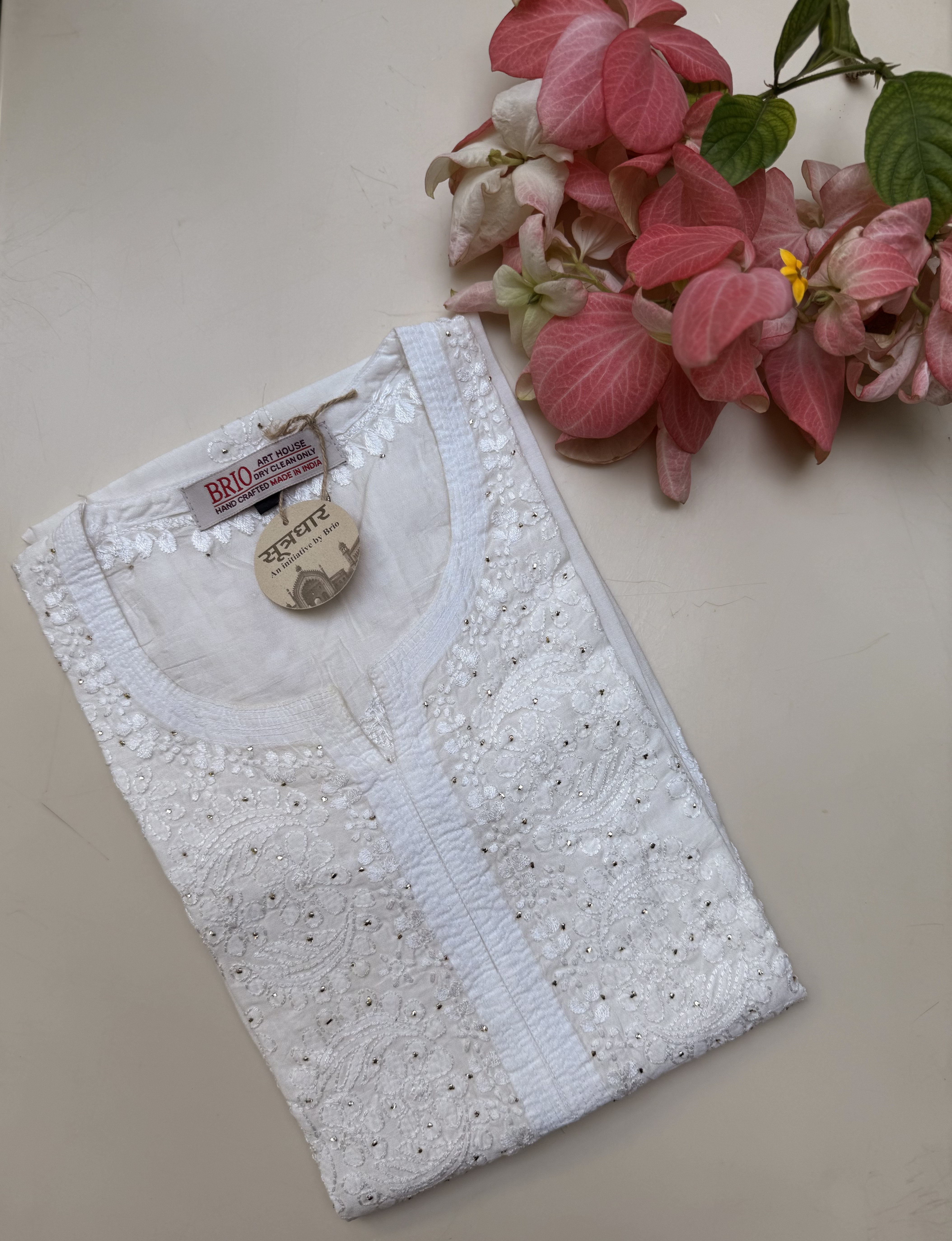 Chikankari Mul Silk Mukesh Front Work Ladies Kurti