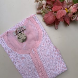 Chikankari Cotton Stitched Front Work (Pink) Ladies Kurti