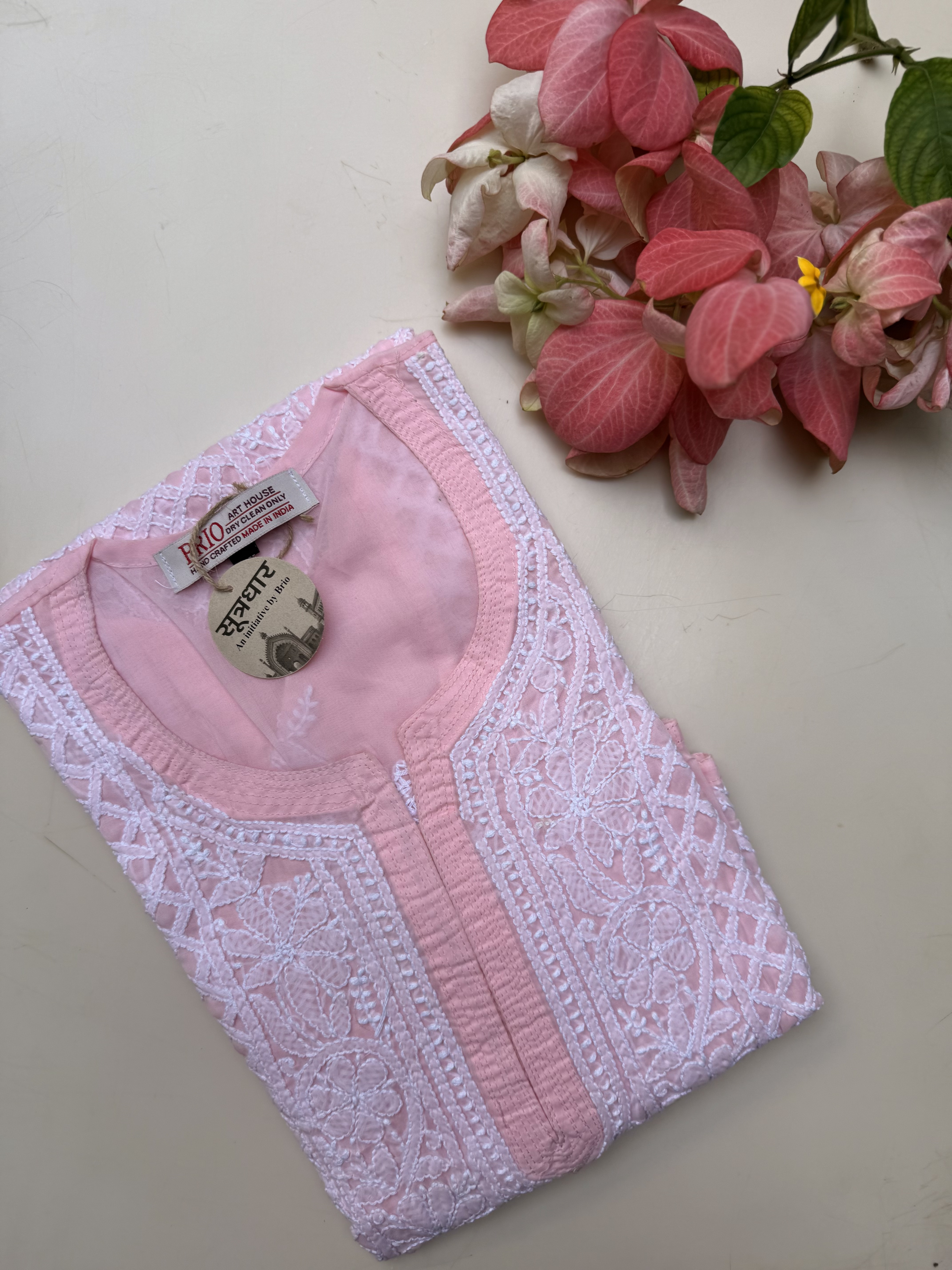 Chikankari Cotton Stitched Front Work (Pink) Ladies Kurti