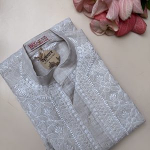 linen gents kurta with bakhhiya phanda work