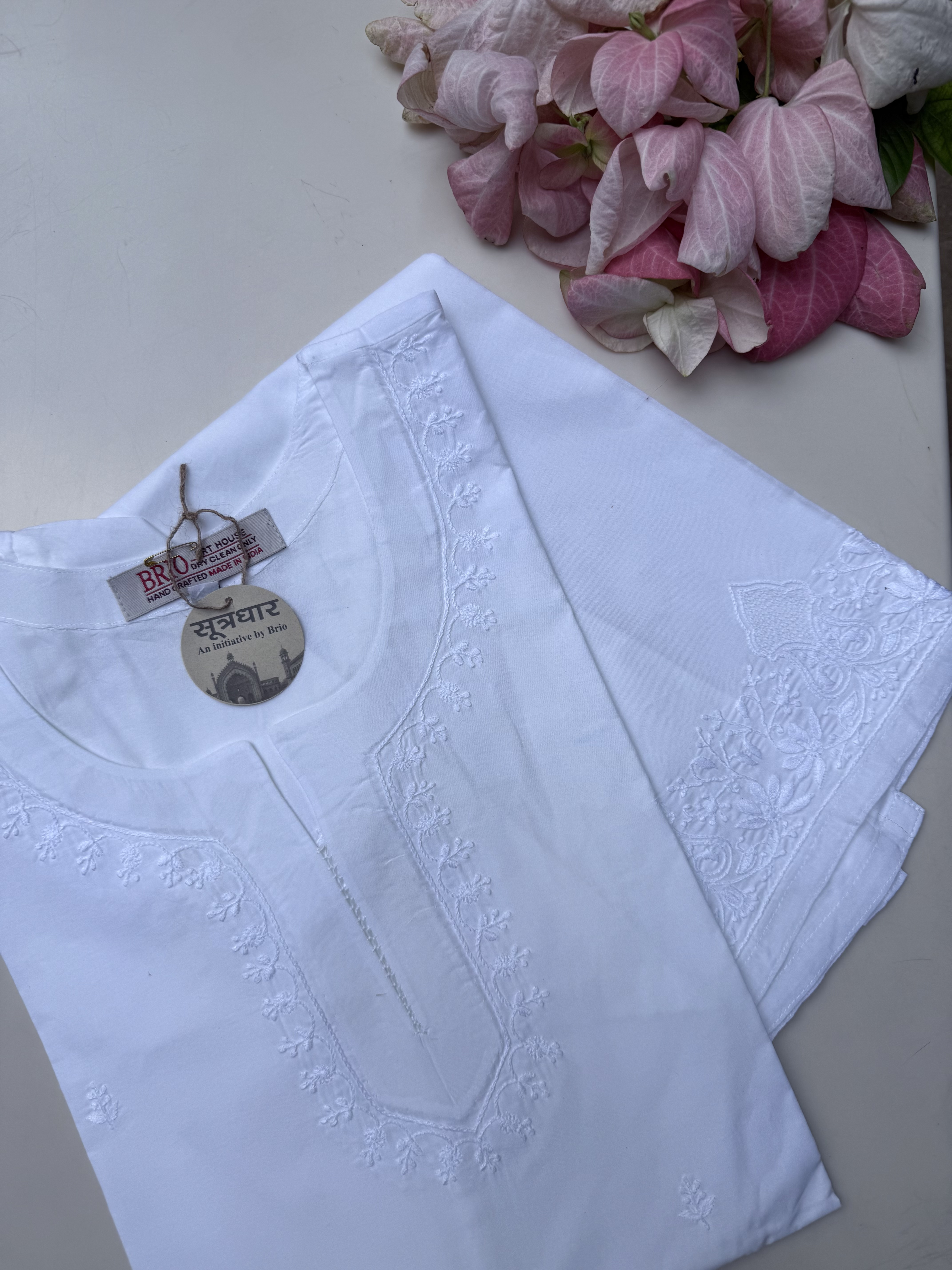 Pure Cotton Fine Chikankari Work Long Kurta with Pant