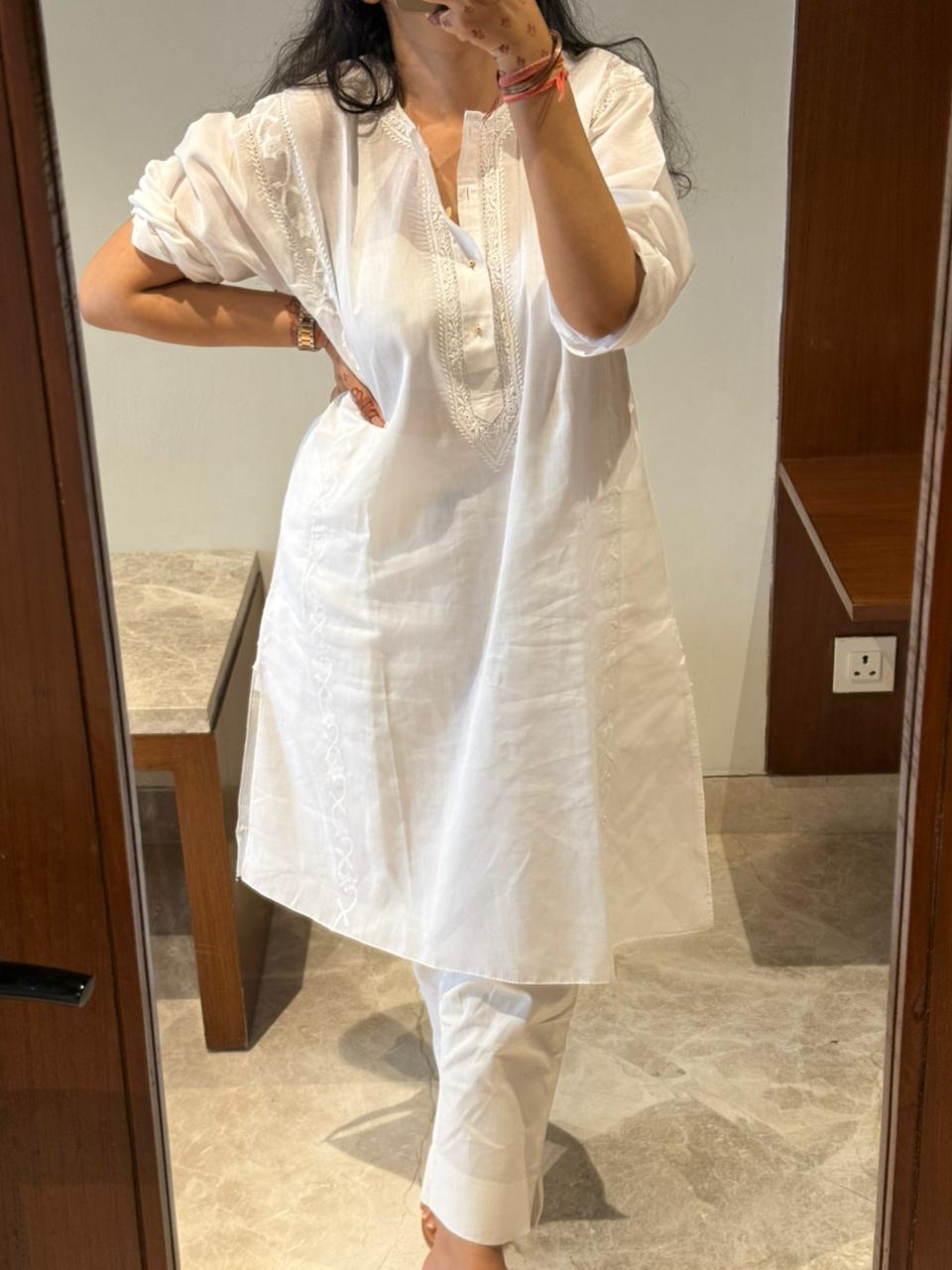 Chikankari Daraz Unisex Fine Work Pure Cotton Kurta - Image 5