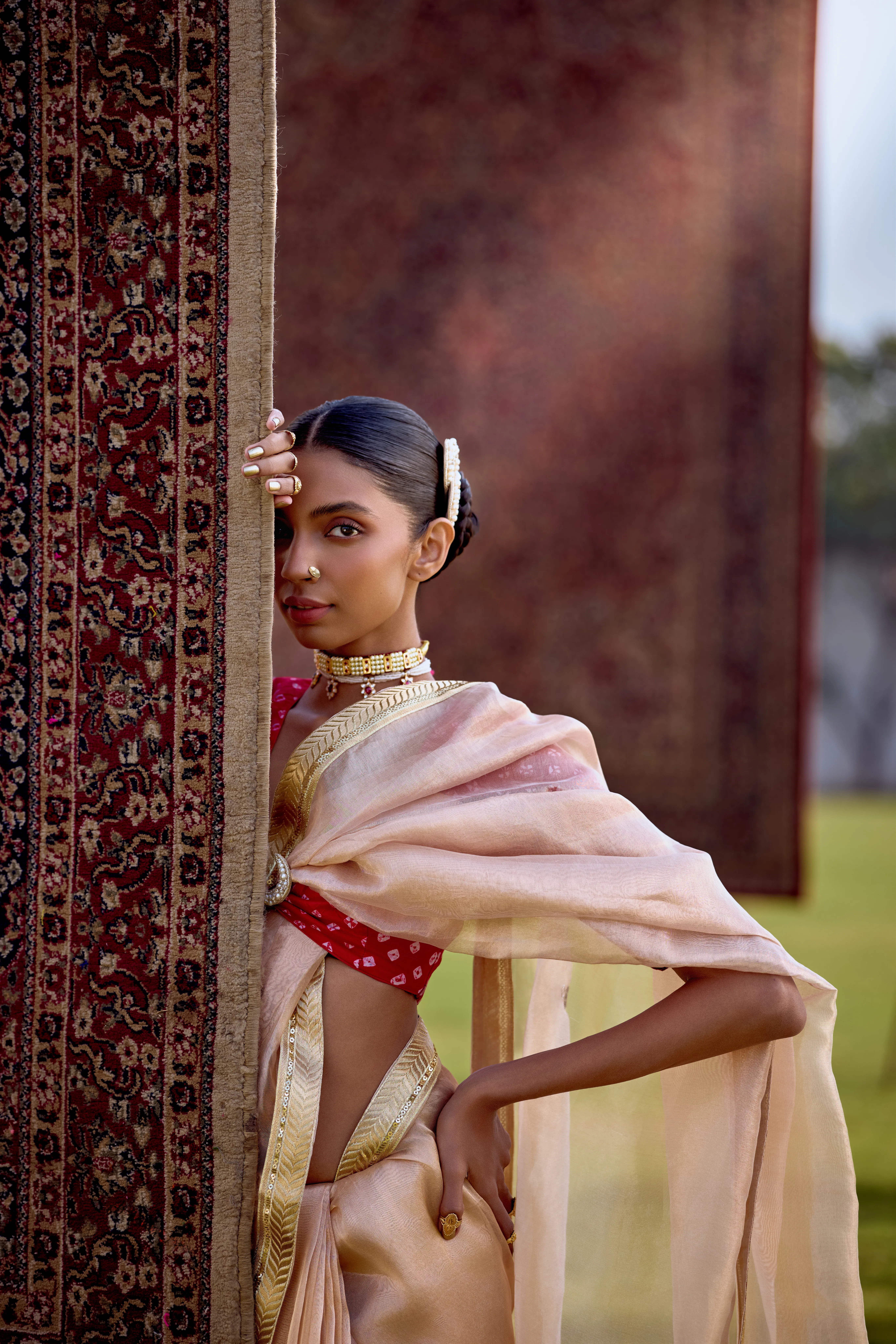 Blush Gold Tissue Saree