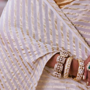 Timeless Cream Banarasi Khadi Lehriya Saree