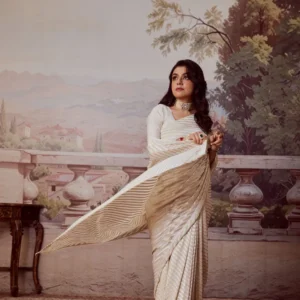 Timeless Cream Banarasi Khadi Lehriya Saree