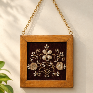 Handmade Aari Zardozi Wall Coaster by Brio Art House.