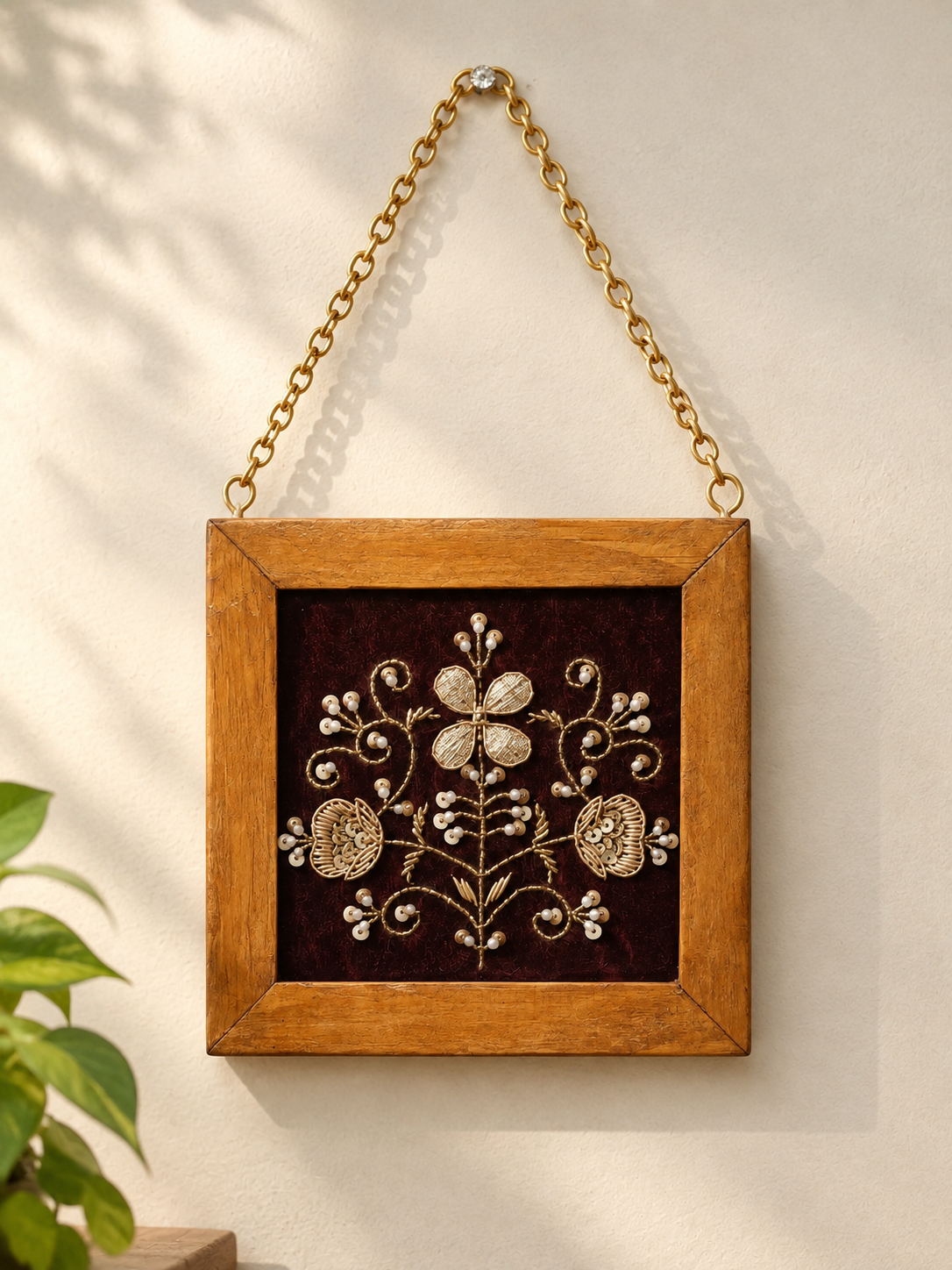 Handmade Aari Zardozi Wall Coaster by Brio Art House.