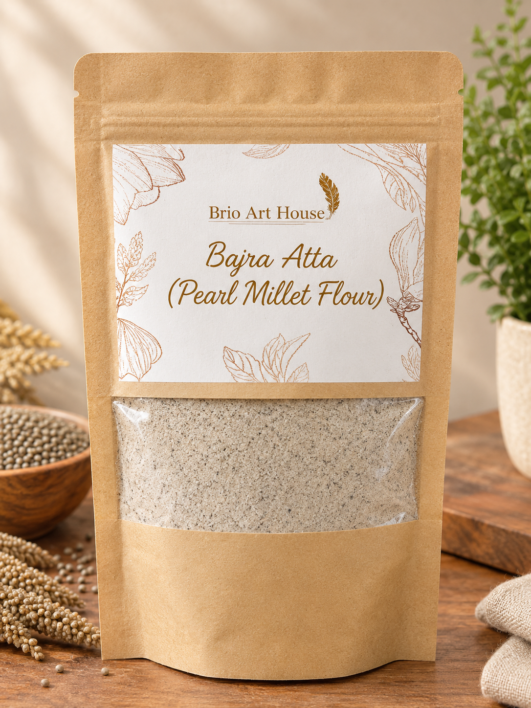 Handmade Bajra Atta (Pearl Millet Flour) by Brio Art House – Organic & Fresh.