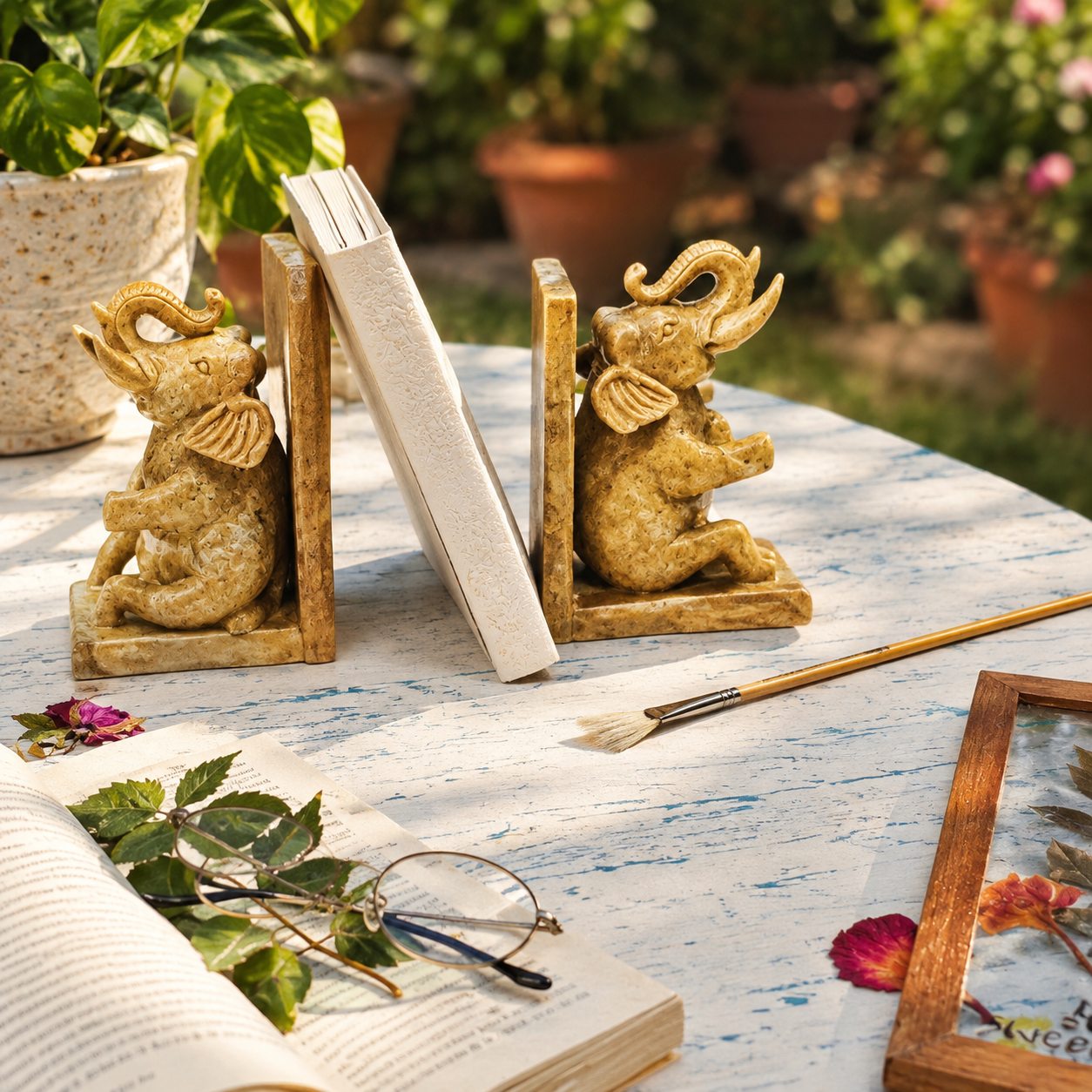 Handmade Elephant Stone Book Stand by Brio Art House.