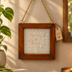 Handmade Chikankari Hanging Coaster by Brio Art House.