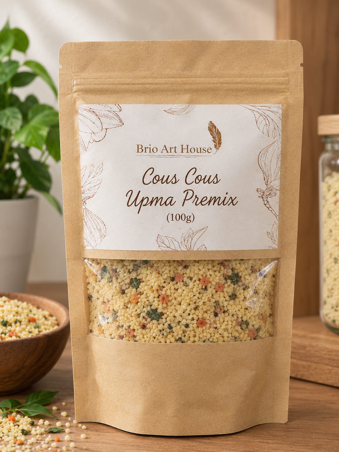 Handmade Couscous Upma Premix Pouch by Brio Art House – Organic & Fresh.