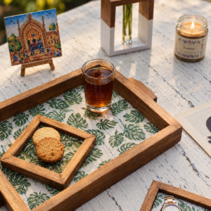 Handmade Printed Green leaf Coaster by Brio Art House.