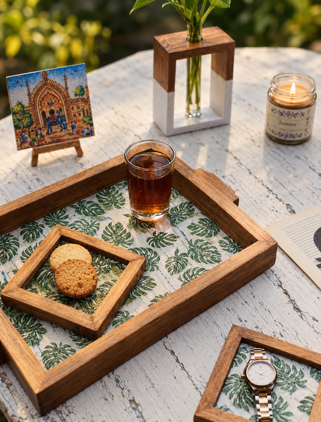 Handmade Printed Green leaf Coaster by Brio Art House.