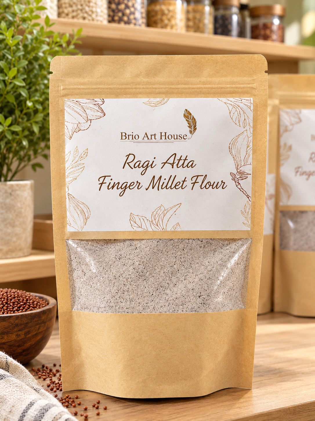 Handmade Ragi Atta Finger Millet Flour by Brio Art House – Organic & Fresh.
