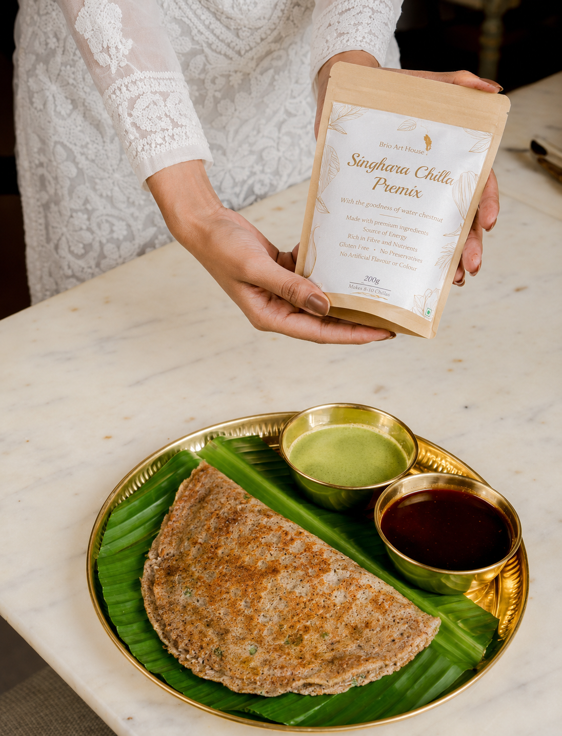 Handmade Singhara chilla premix by Brio Art House – Organic & Fresh.