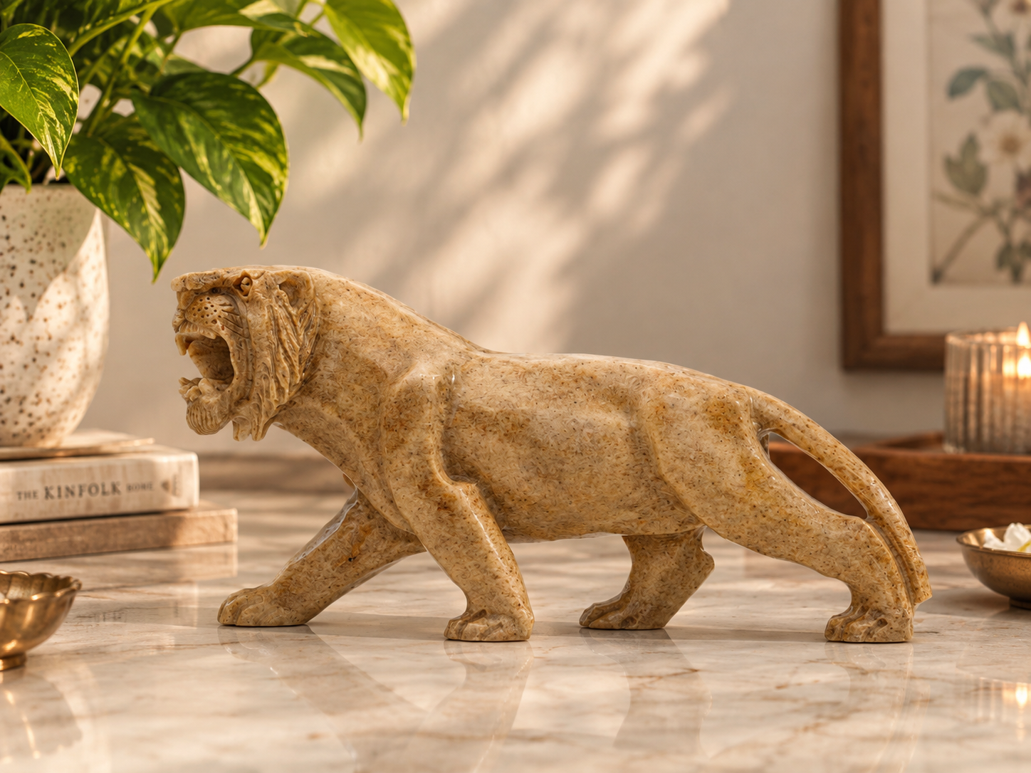Handmade Gorara Stone Lion by Brio Art House.